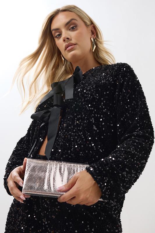 Gold Faux Leather Metallic Clutch Bag | Yours Clothing 2