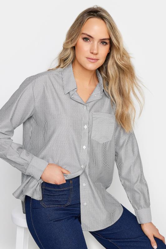 LTS Tall Women's Black & White Stripe Collared Shirt | Yours Clothing 4