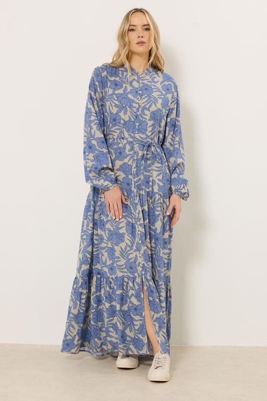 LTS Tall Women's Cream & Blue Tie Waist Maxi Dress | Long Tall Sally 1