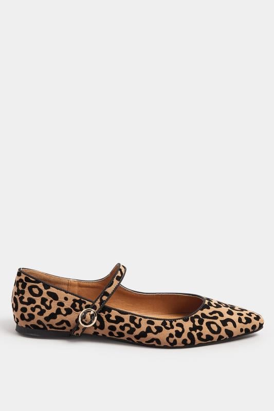 LTS Natural Brown Leopard Print Mary Jane Point Flats In Standard Fit | Long Tall Sally 4