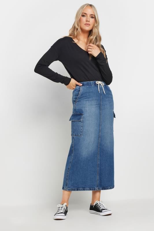 LTS Tall Womens Blue Denim Tie Waist Maxi Skirt | Long Tall Sally 2