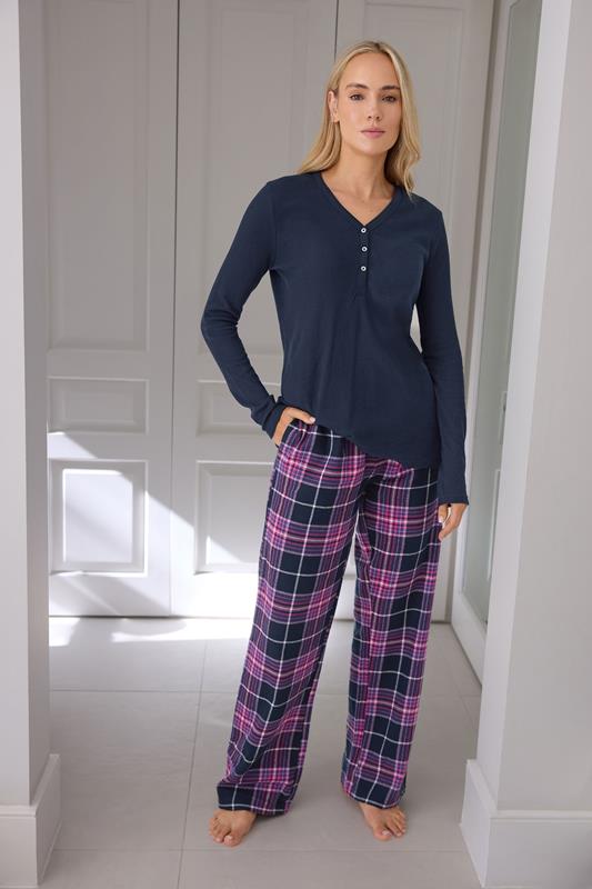 Tall  LTS Tall Purple Cotton Check Pyjama Bottoms