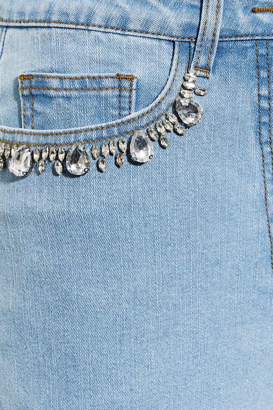 LTS Tall Women's Blue Diamante Embellished Pocket UNA Mom Jeans | Long Tall Sally 4