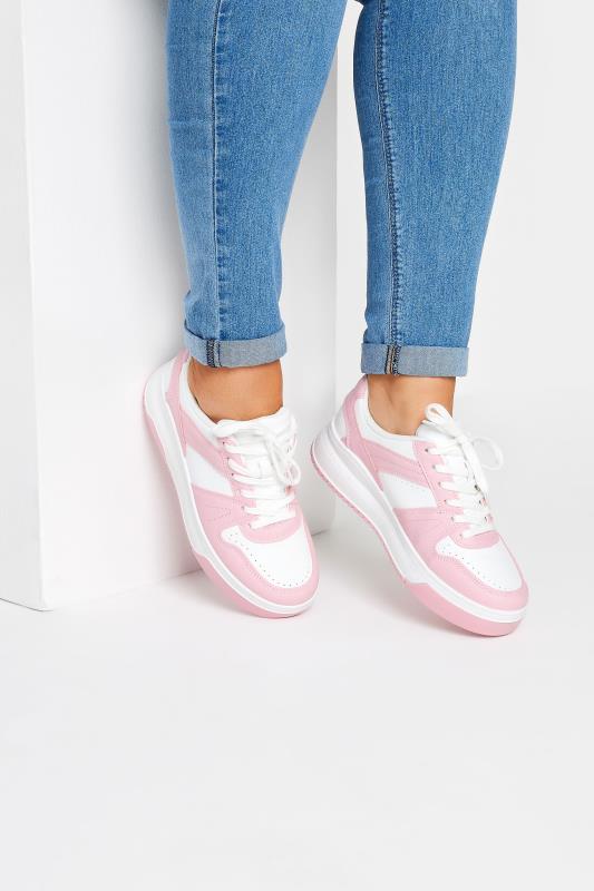Plus Size  Yours Pink & White Chunky Trainers In Extra Wide EEE Fit