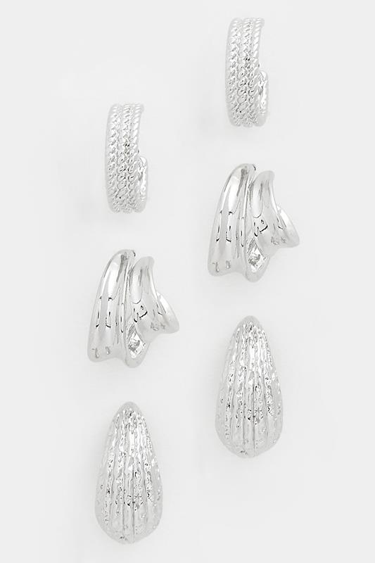  YOURSET 3 PACK Silver Textured Hoop Earrings