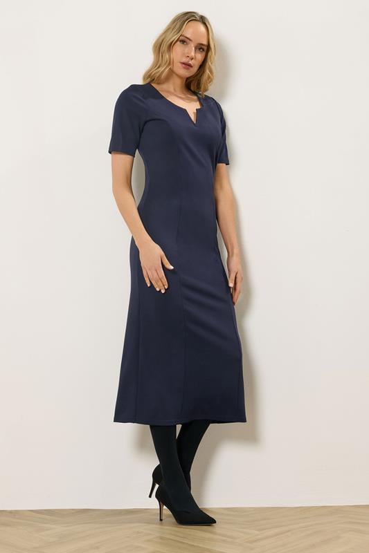 LTS Tall Women's Navy Blue Notch Neck Midi Dress | Long Tall Sally 2