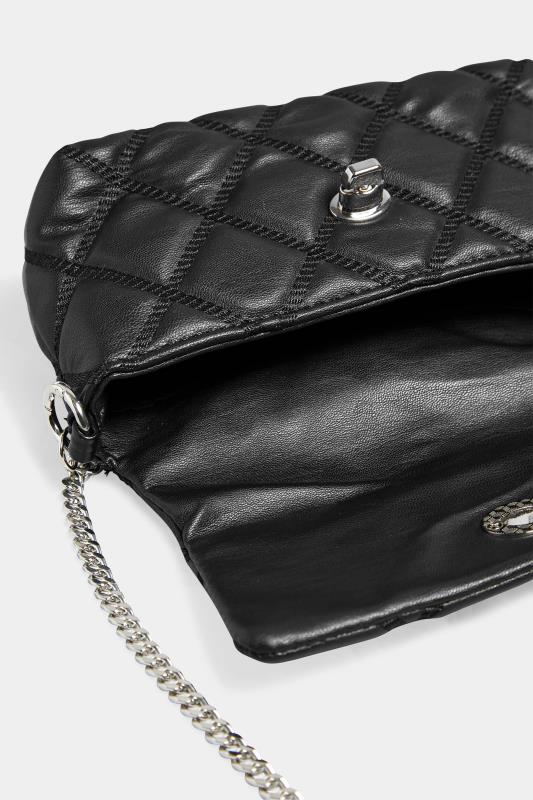 Black Quilted Diamante Strap Cross Body Bag | Yours Clothing 6