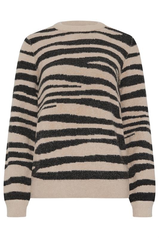 LTS Tall Beige Brown Knitted Zebra Print Jumper | Long Tall Sally 5