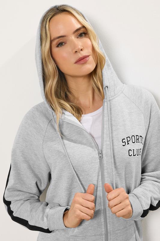 LTS Tall Women's Grey Marl 'Sports Club' Slogan Longline Hoodie | Long Tall Sally 4