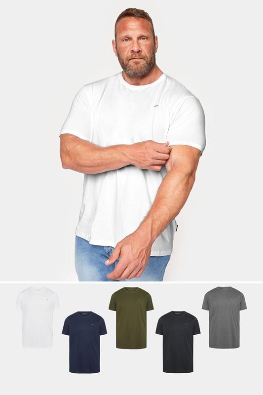 BadRhino Big & Tall 5 Pack Black/White/Navy Blue/Green/Grey Extra Long Core T-Shirts| BadRhino 1