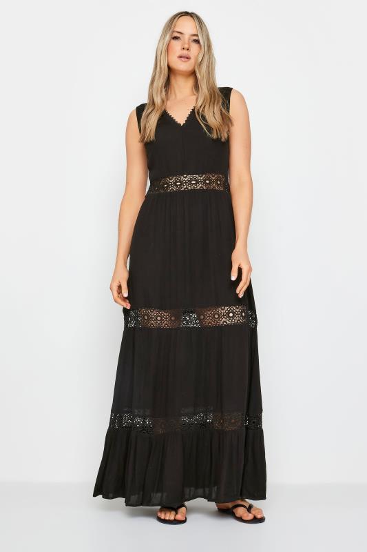 LTS Tall Womens Black Crochet Maxi Dress | Long Tall Sally 1