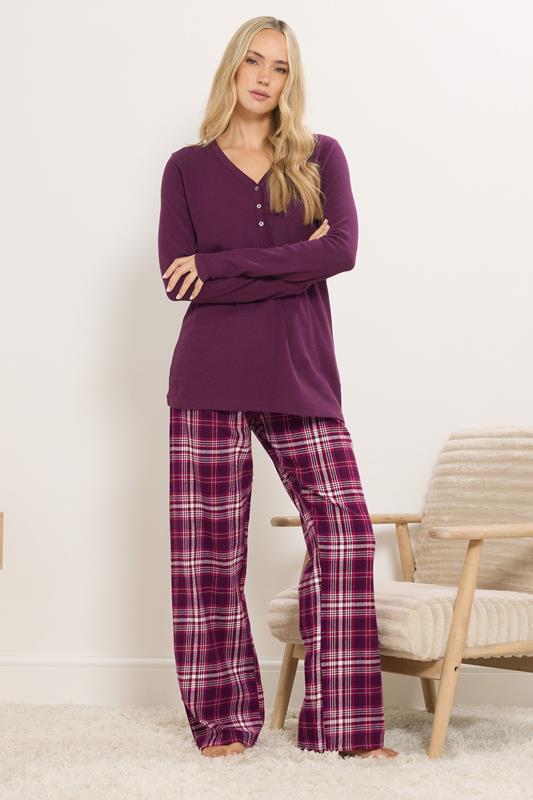 LTS Tall Burgundy Red Cotton Waffle Pyjama Top | Long Tall Sally 2