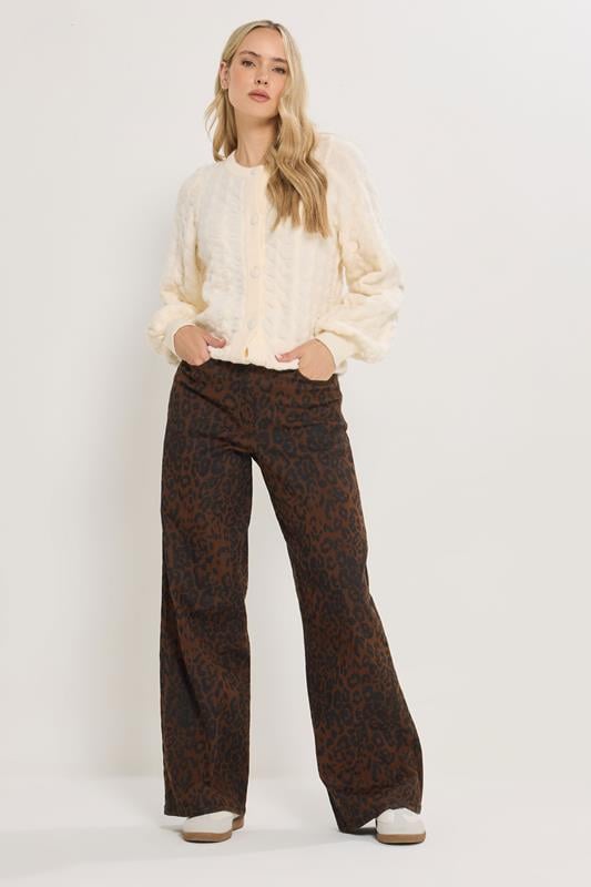 LTS Tall Chocolate Brown Leopard Print Wide Leg Jeans | Long Tall Sally 3