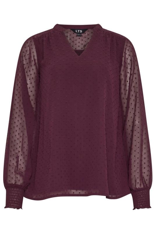 LTS Tall Burgundy Red Dobby Spot Long Sleeve Blouse | Long Tall Sally 5