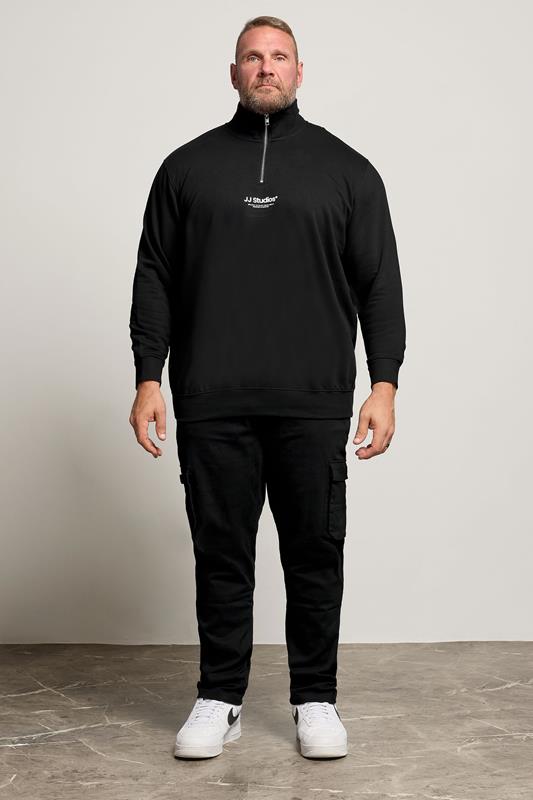 JACK & JONES Big & Tall Black JJ Studio Quarter Zip Sweatshirt | BadRhino 3