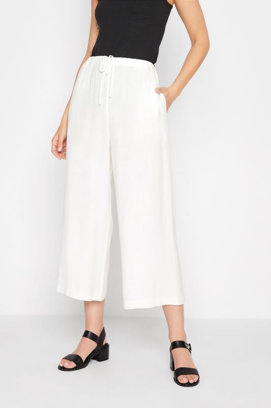 LTS Tall Women's White Linen Tie Waist Cropped Trousers | Long Tall Sally  1