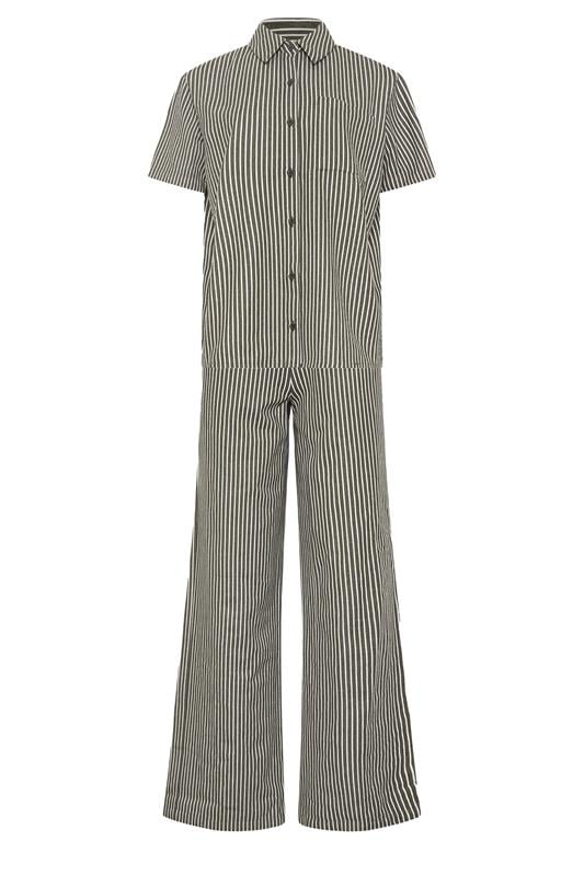 LTS Tall Women's Set Olive Green Stripe Button Cotton Shirt & Trousers | Long Tall Sally 10
