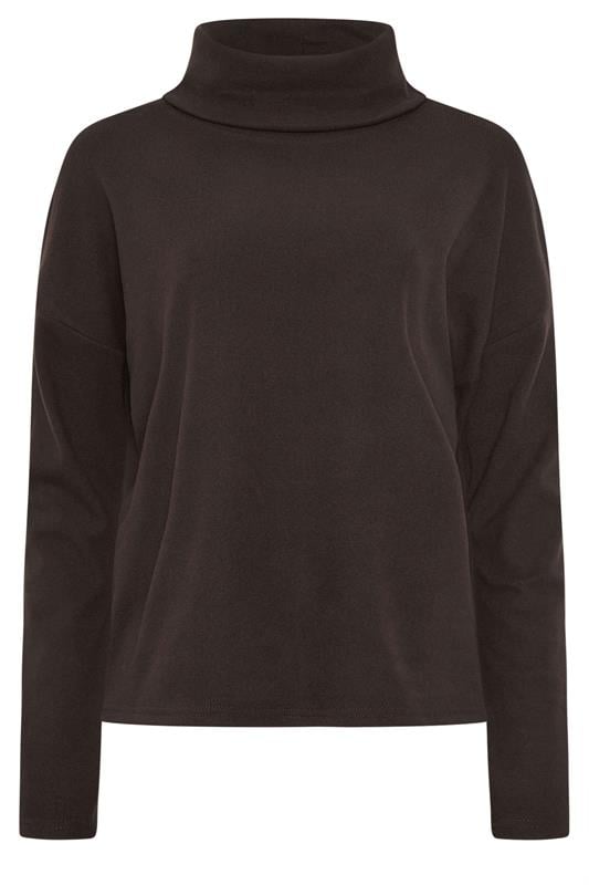 Tall  LTS Tall Chocolate Brown Roll Neck Brushed Ribbed Top