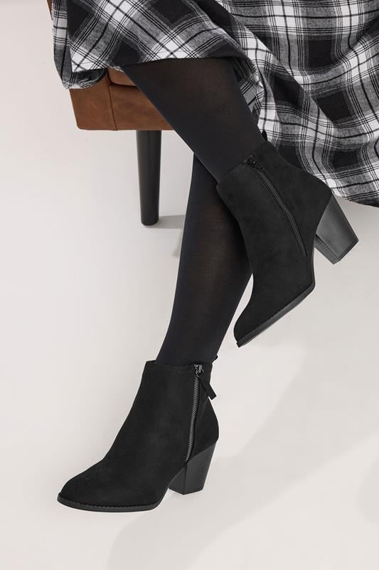 Plus Size  Yours Black Faux Suede Block Heel Ankle Boots In Wide E Fit & Extra Wide EEE Fit