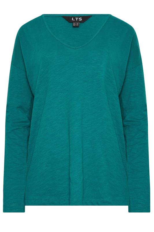 LTS Tall Teal Blue V-Neck Long Sleeve Cotton T-Shirt | Long Tall Sally 8