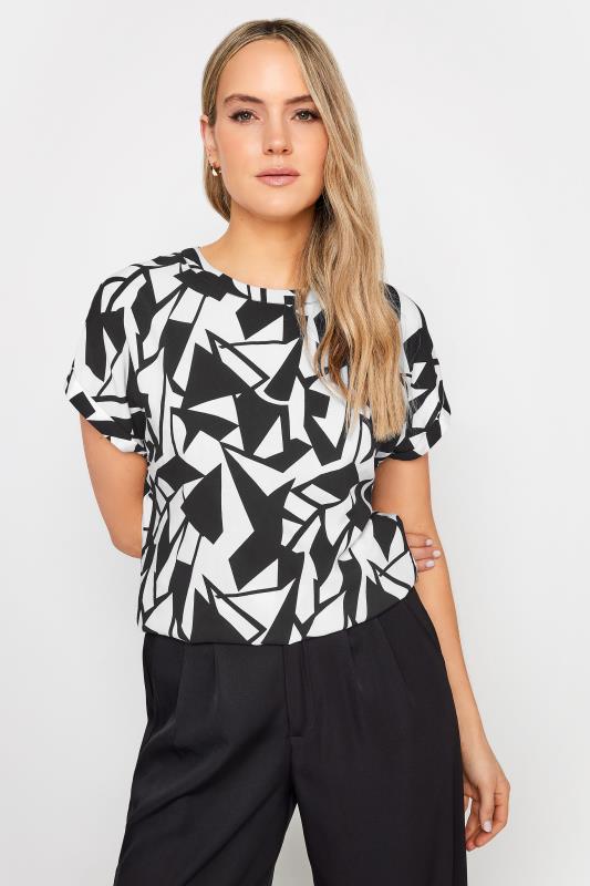 LTS Tall Womens Black & White Abstract Print Short Sleeve Blouse | Long Tall Sally 5