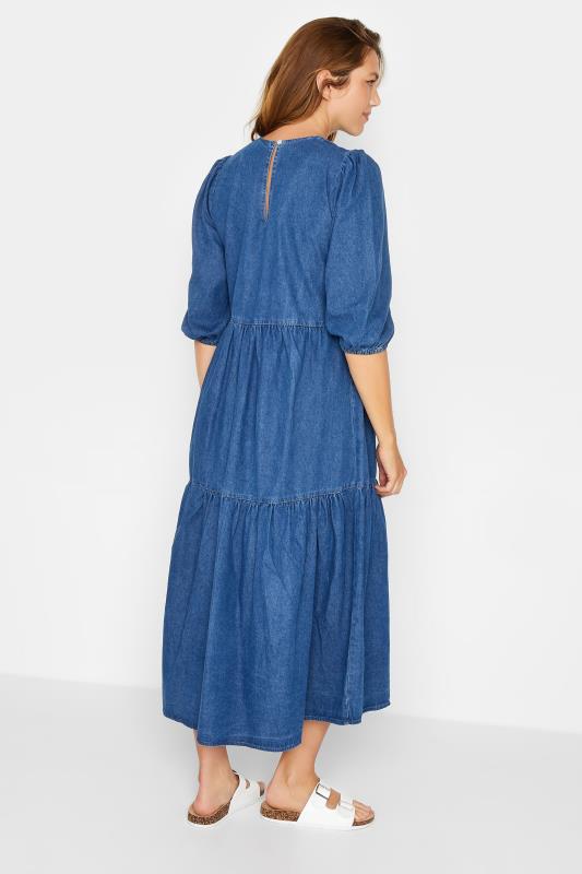 LTS Tall Women's Blue Denim Tiered Midi Dress | Long Tall Sally 3