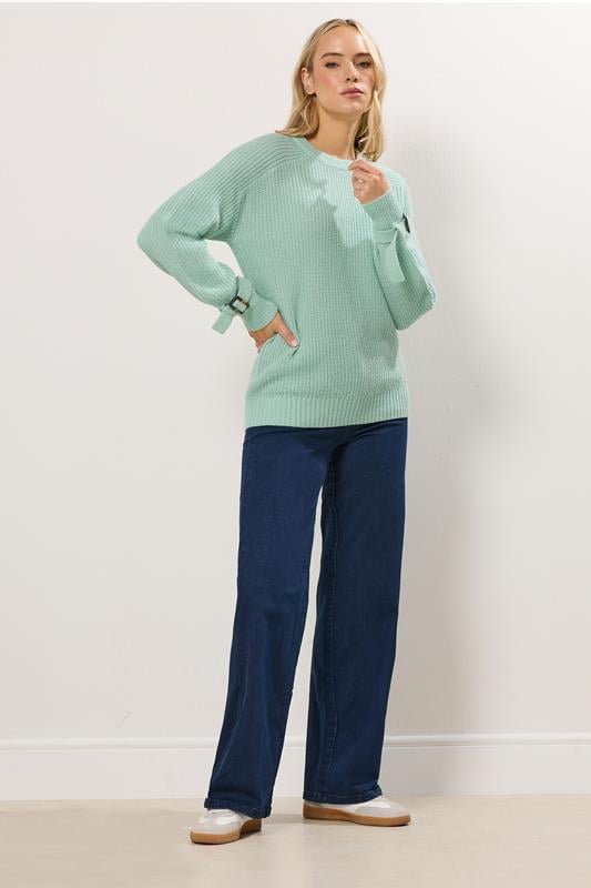 LTS Tall Green Knitted Buckle Sleeve Jumper | Long Tall Sally 2