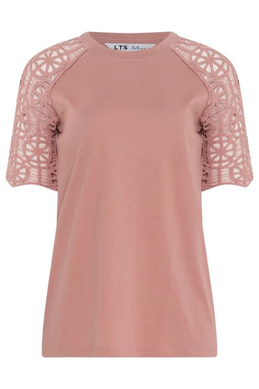 LTS Tall Women's Pink Crochet Raglan Cotton T-Shirt | Long Tall Sally 5