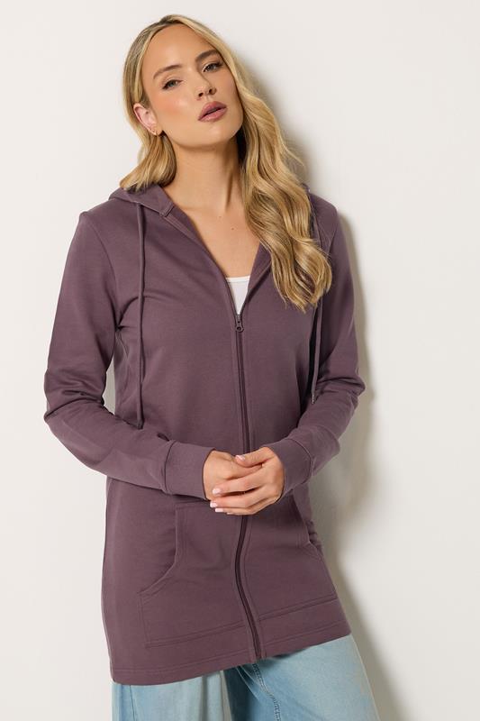  LTS Tall Burgundy Red Cotton Longline Zip Hoodie