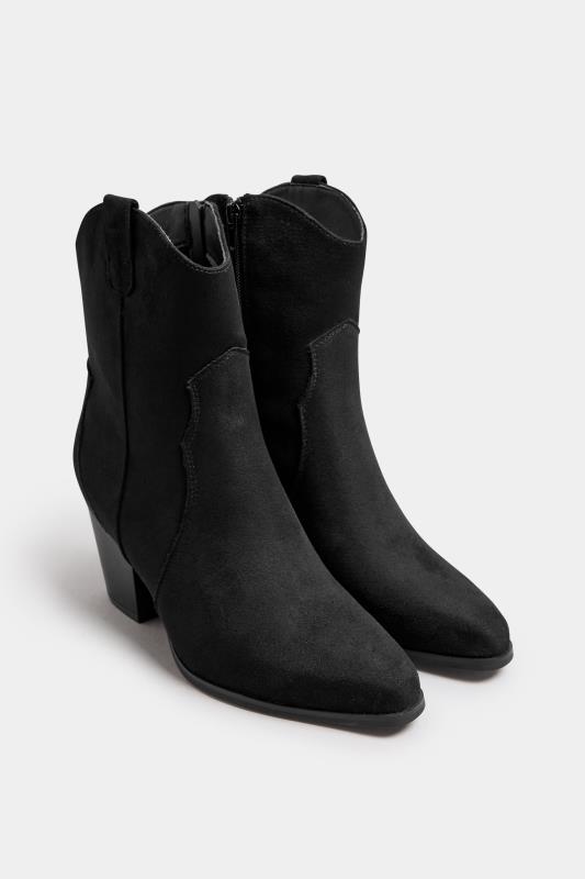 Black Faux Suede Western Heel Ankle Boots In Extra Wide EEE Fit | Yours Clothing 2