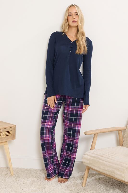 LTS Tall Navy Blue Cotton Waffle Pyjama Top | Long Tall Sally 2