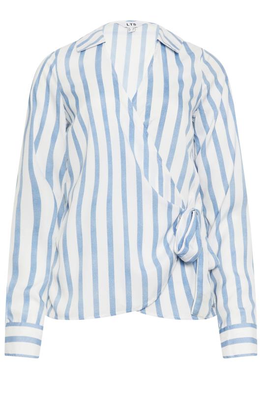 LTS Tall Womens Blue & White Stripe Collared Wrap Top | Long Tall Sally 6