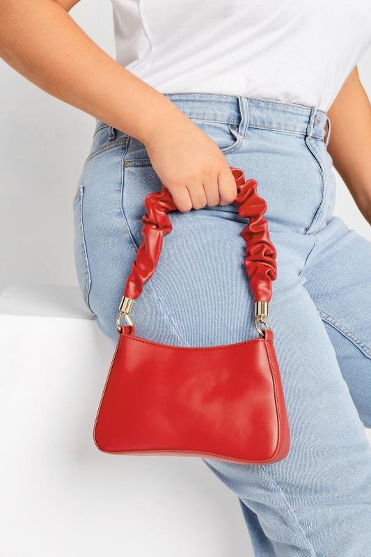 Red Ruched Handle Bag | Yours Clothing 1