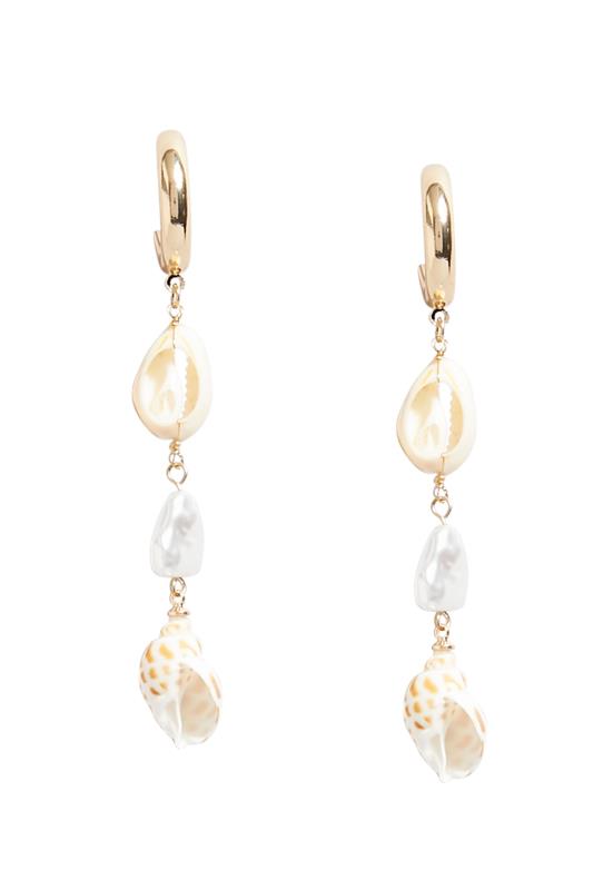 Gold Tone Hoop Shell Drop Earrings | Yours Clothing  4