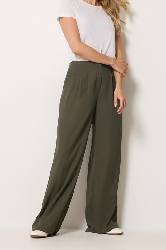 LTS Tall Women's Olive Green Pleated Wide Leg Trousers | Long Tall Sally 1