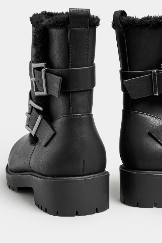 Black Faux Fur Lined Biker Boot In Wide E Fit & Extra Wide EEE Fit | Yours Clothing 4