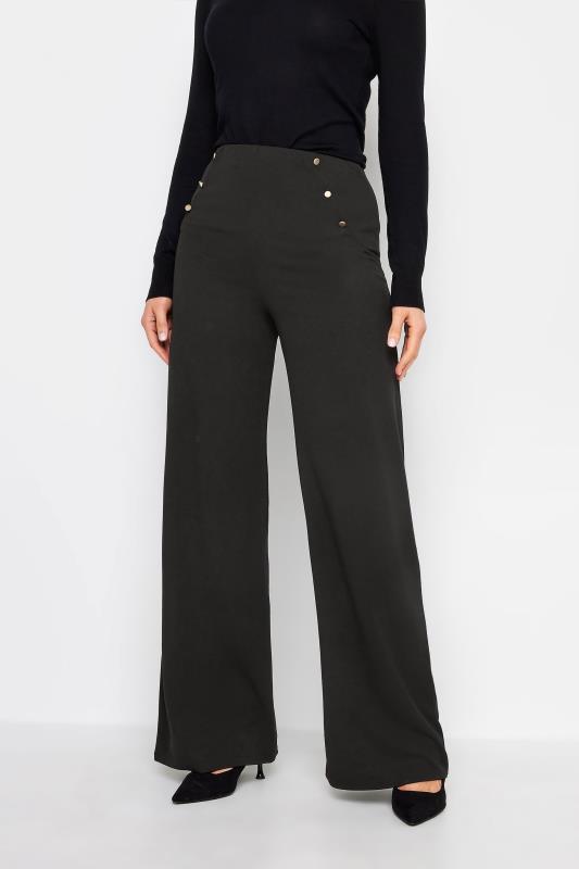 LTS Tall Womens Black Button Wide Leg High Waisted Trousers | Long Tall Sally   2