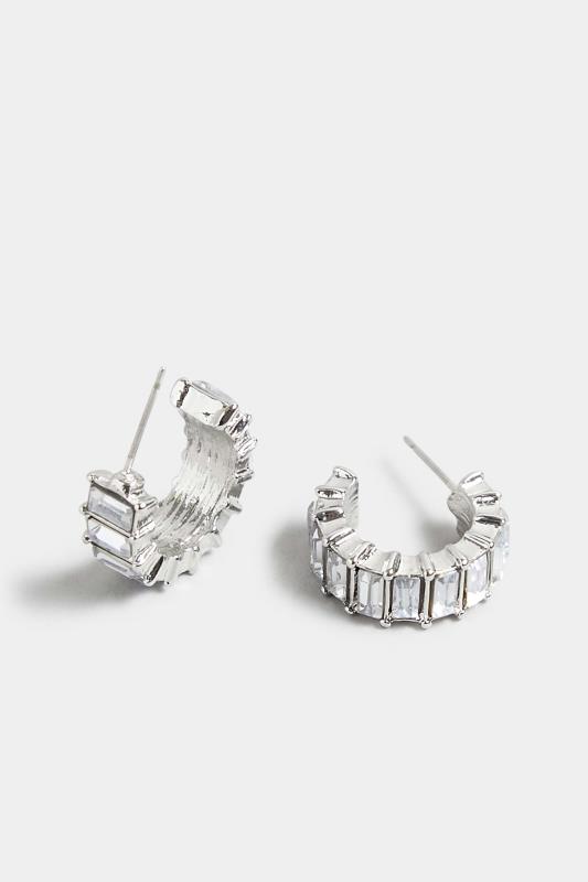 Silver Square Diamante Hoop Earrings | Yours Clothing 3