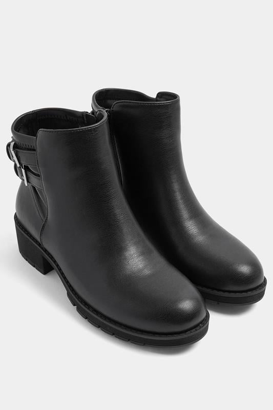  Yours Black Double Buckle Faux Leather Chelsea Boots In Wide E Fit