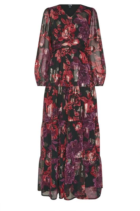 LTS Tall Black Rose Jacquard Metallic Maxi Dress | Long Tall Sally 1