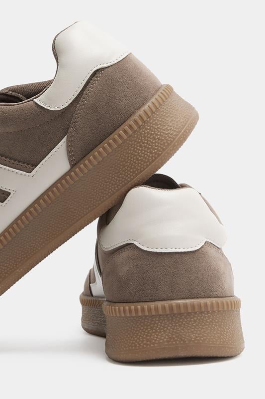 Brown Faux Suede Side Stripe Trainers In Wide E Fit | Yours Clothing 4