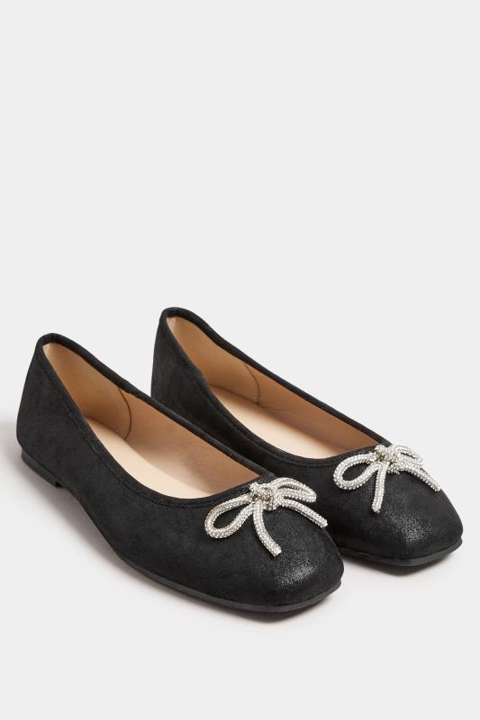 Black Diamante Bow Ballerina Pumps In Extra Wide EEE Fit | Yours Clothing 2