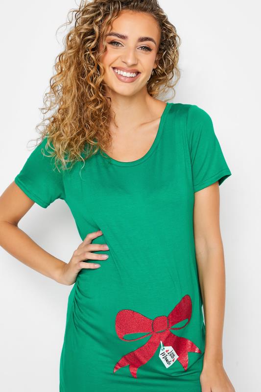 LTS Tall Maternity Green & Red Bow Print 'Little Miracle' Christmas T-shirt | Long Tall Sally 4