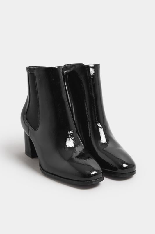 Black Patent Block Heel Chelsea Boots In Extra Wide EEE Fit | Yours Clothing  2