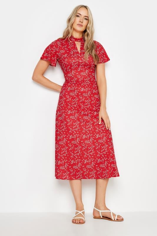 LTS Tall Red Ditsy Print Keyhole Midi Dress | Long Tall Sally 1