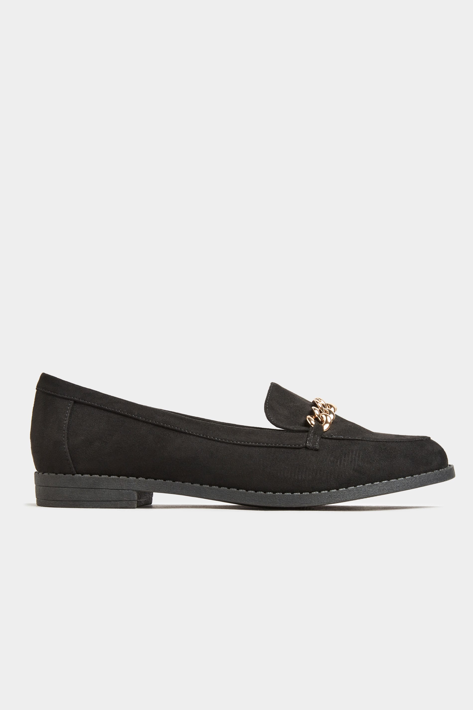 Black Vegan Suede Chain Loafers In Extra Wide Fit | Yours Clothing 3