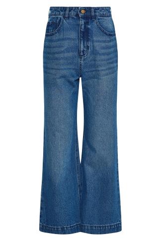 LTS Tall Women's Mid Blue Denim Cropped Wide Leg Jeans | Long Tall Sally