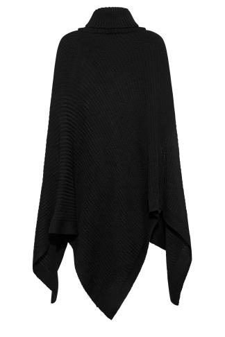 LTS Tall Women's Black Roll Neck Knitted Poncho | Long Tall Sally