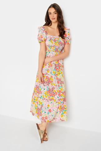 LTS Tall Women's Yellow Ditsy Floral Shirred Midaxi Dress | Long Tall Sally