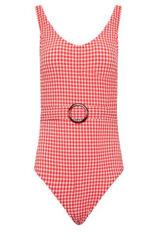 LTS Tall Women's Red Gingham Belted Swimsuit | Long Tall Sally